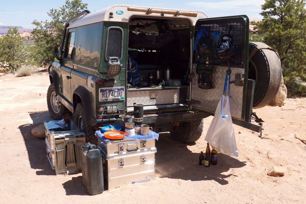 Here's an example of a camping setup - note the Zarges boxes double as a table and cooking area